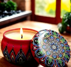 Handcrafted Multicolor Tin Mandala Soy Candle For Home Decor